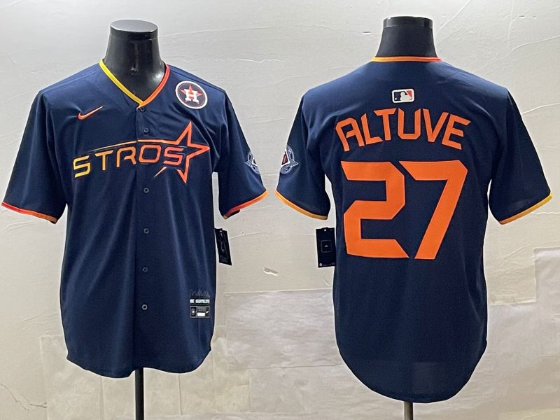 Men Houston Astros #27 Altuve Drak Blue Three generations Joint Name 2025 Nike MLB Jersey style 9->houston astros->MLB Jersey
